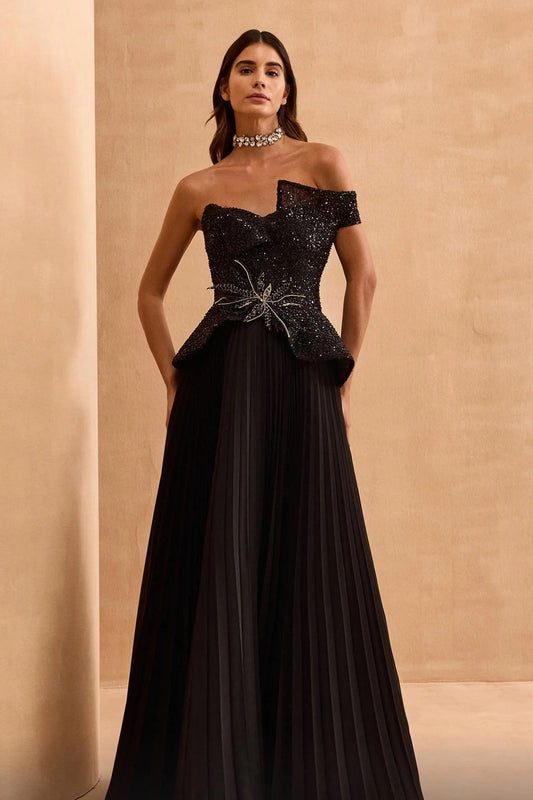 Embellished Bodice Peplum Gown