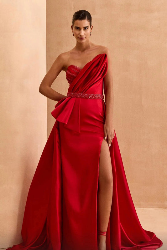 Strapless Embellished Gown with Overskirt
