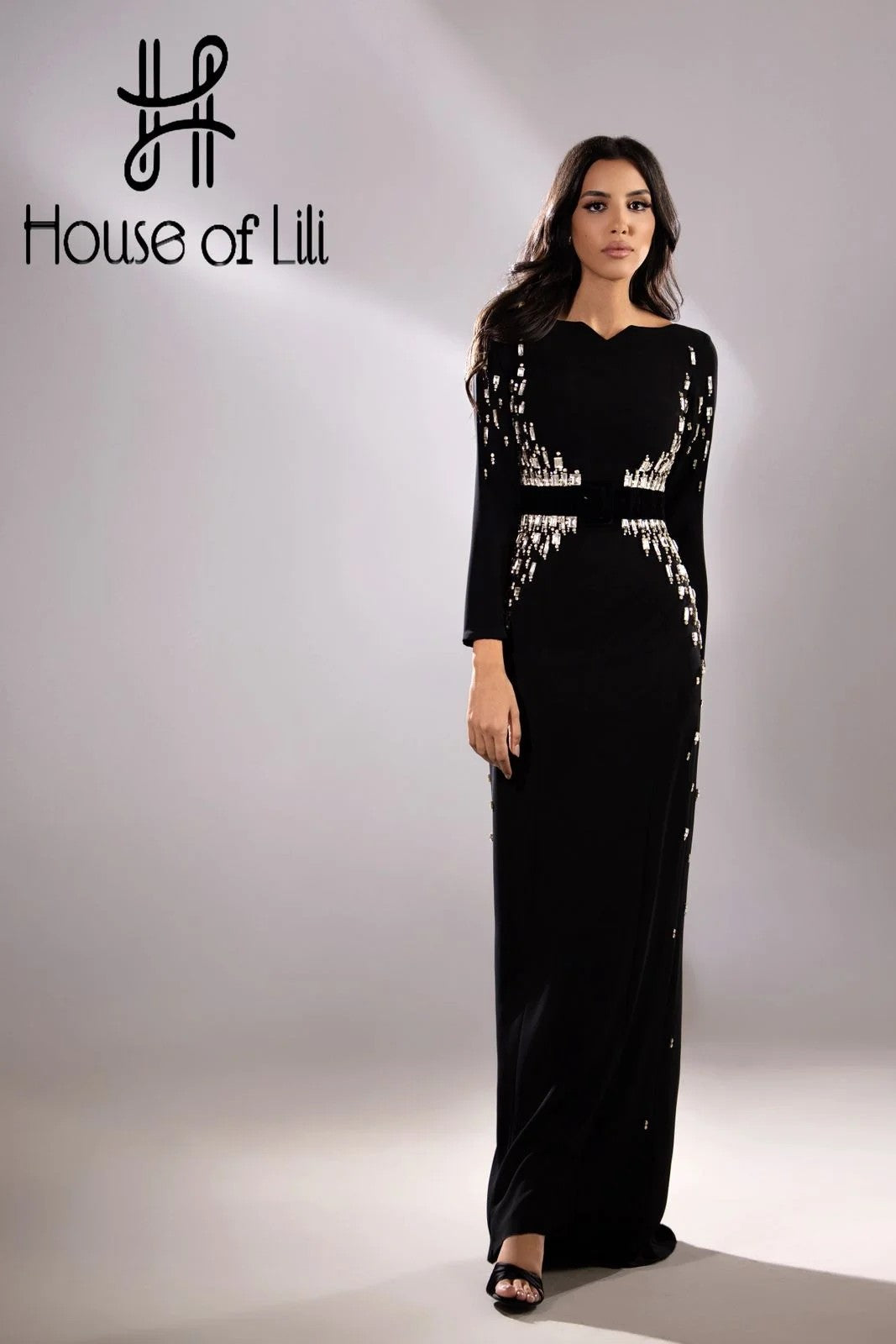 Crystal Beaded Column Gown