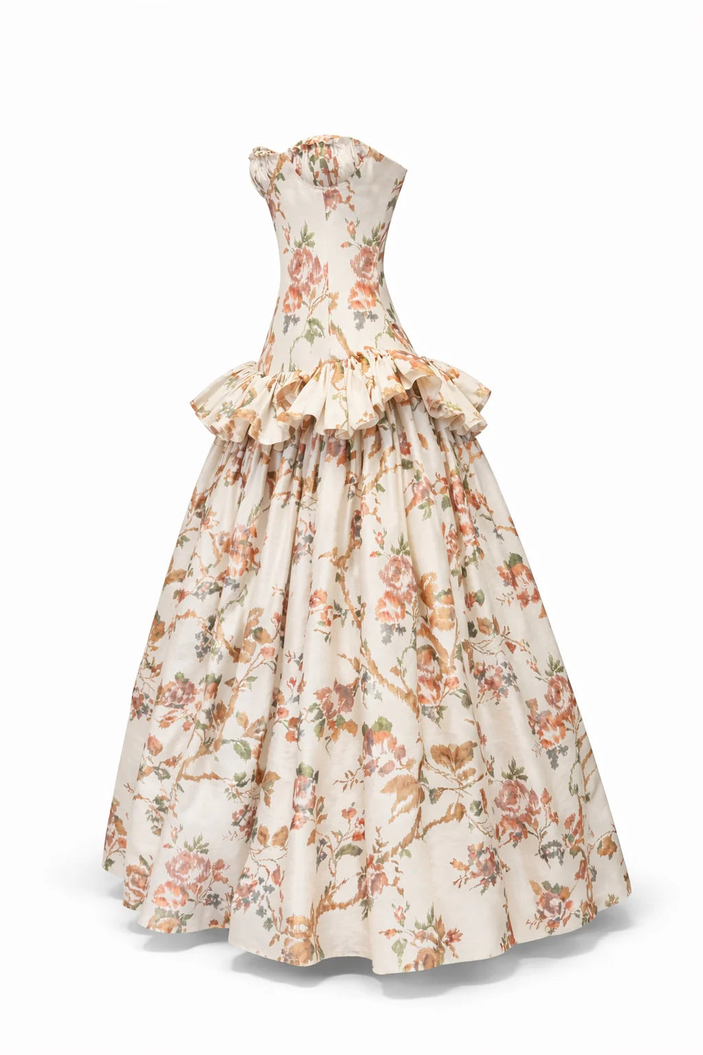 Flower Printed Silk Shantung Ball Gown