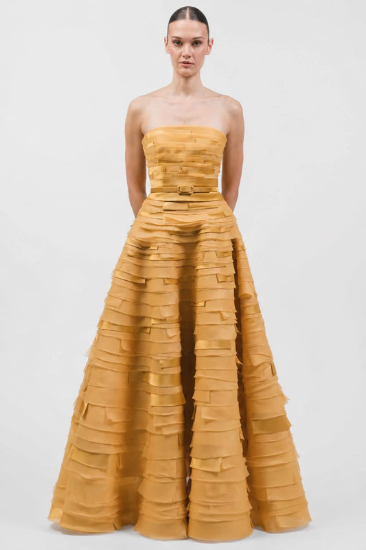 Strapless Multi-Layered A-Line Gown