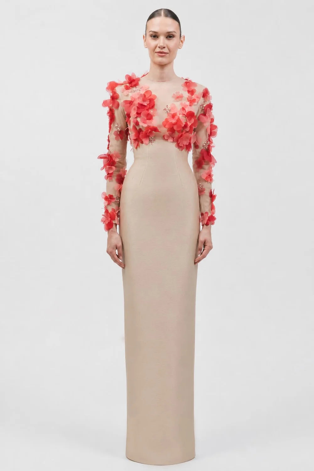 Floral Appliqué Top with Full-Length Skirt