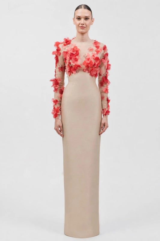 Floral Appliqué Top with Full-Length Skirt