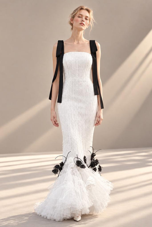 Pleated Ruffle Mermaid Gown
