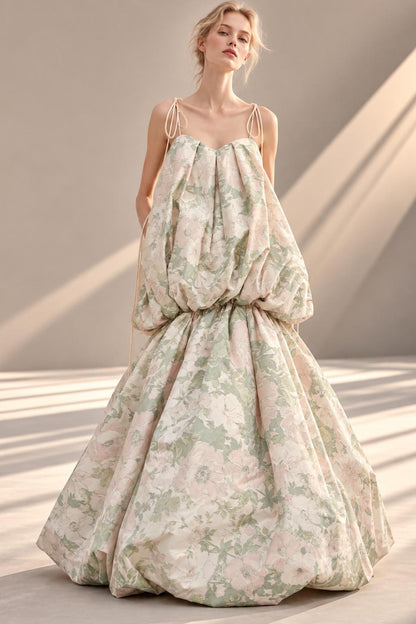 Balloon Floral Tie-Strap Gown