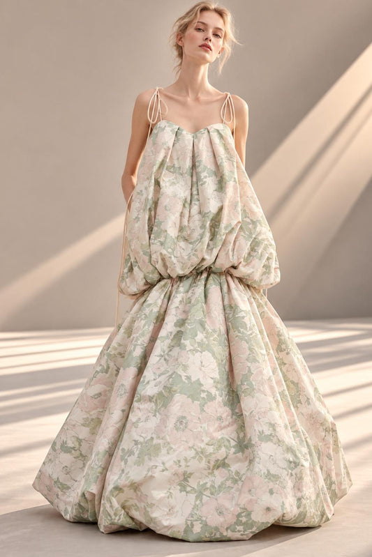 Balloon Floral Tie-Strap Gown