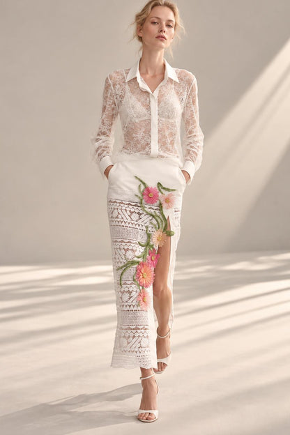 Lace Blouse Skirt Set