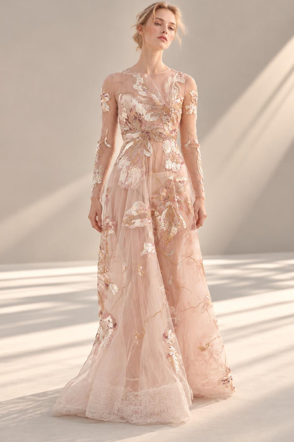 Illusion Floral Tulle Gown