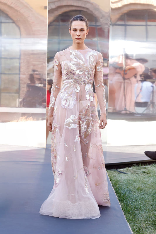 Illusion Floral Tulle Gown