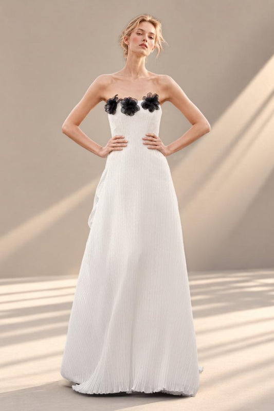 Strapless Flower Appliqué Gown