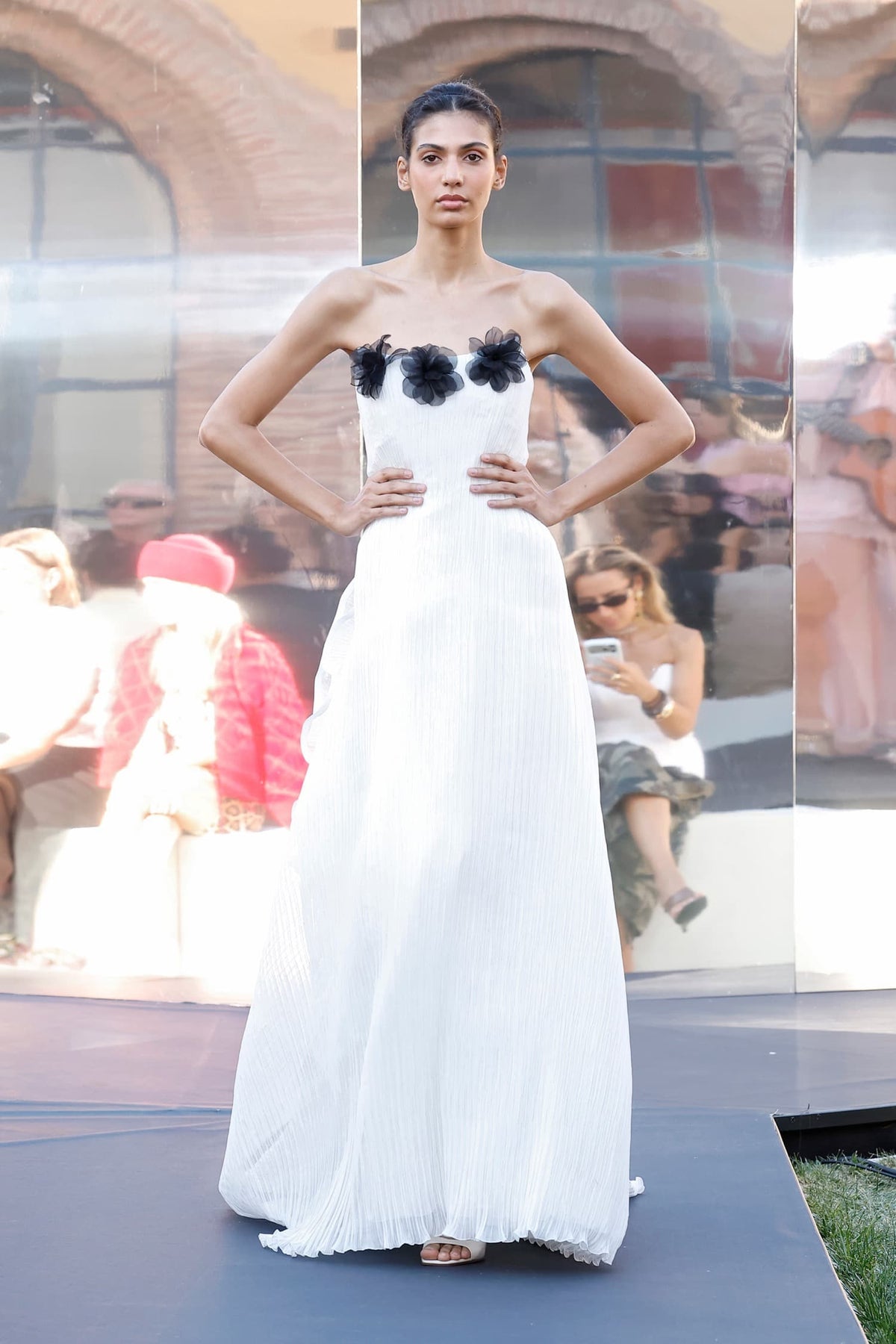 Strapless Flower Appliqué Gown