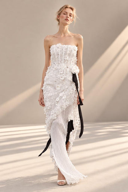 Strapless Draped Appliqué Gown