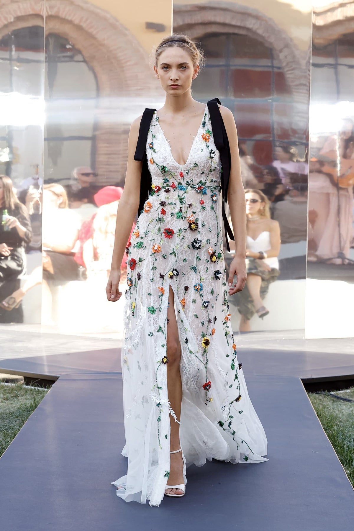 V-Neck Bow-Strap Slit Gown
