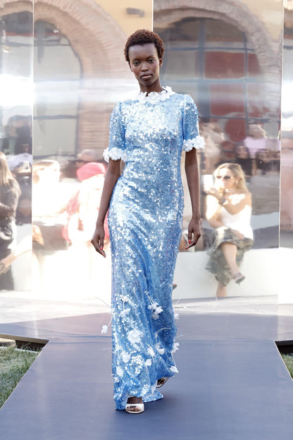 Appliqué Collar Sequin Gown