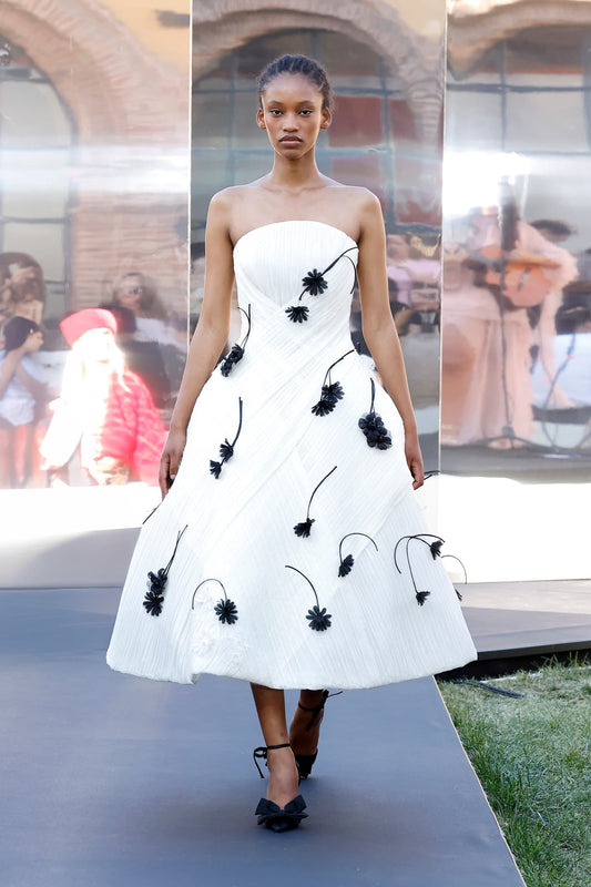 Strapless Appliqué Midi Dress