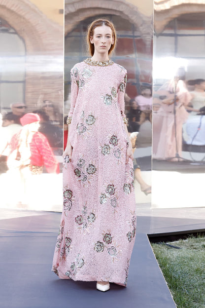 Jewel-Collar Floral Gown