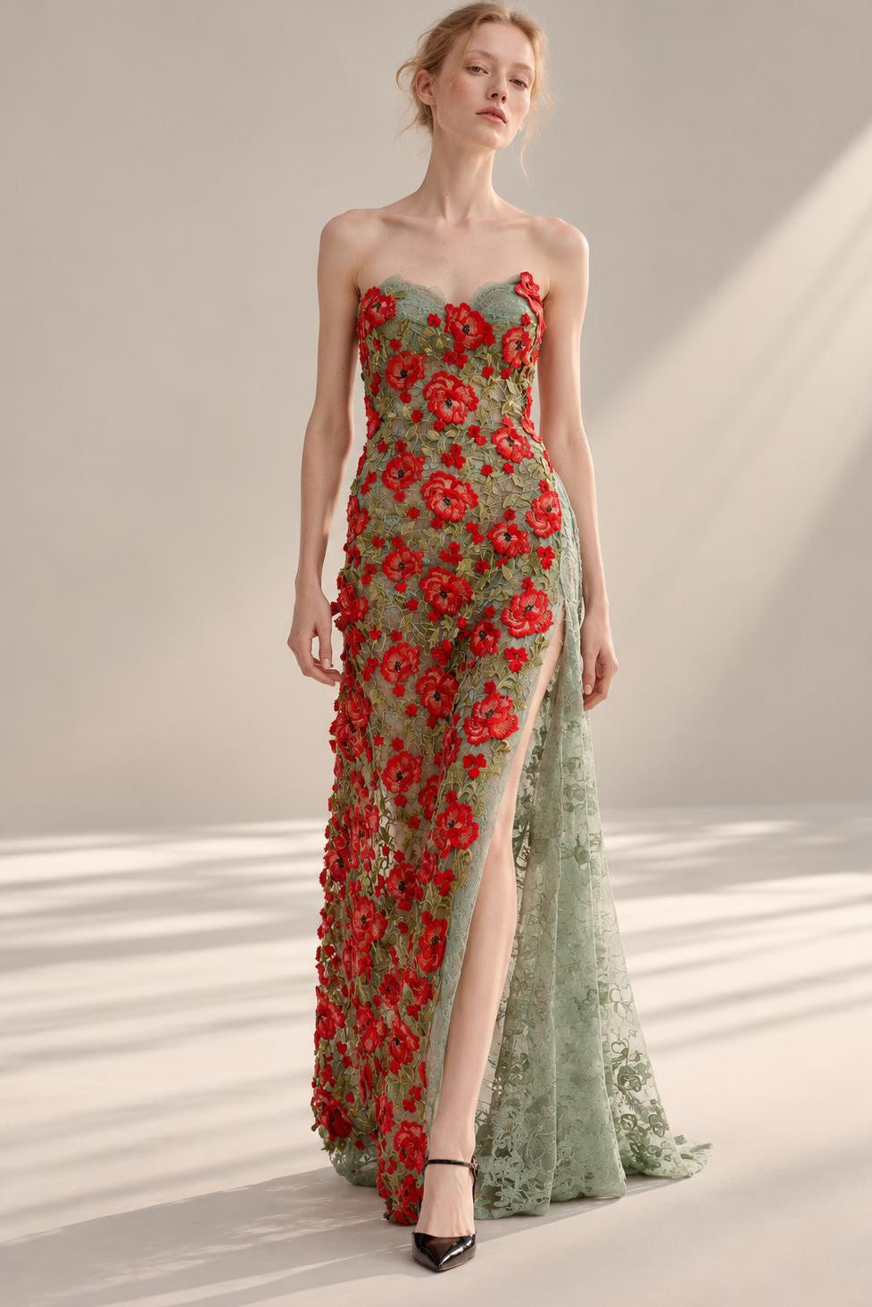 Sweetheart Floral Slit Gown