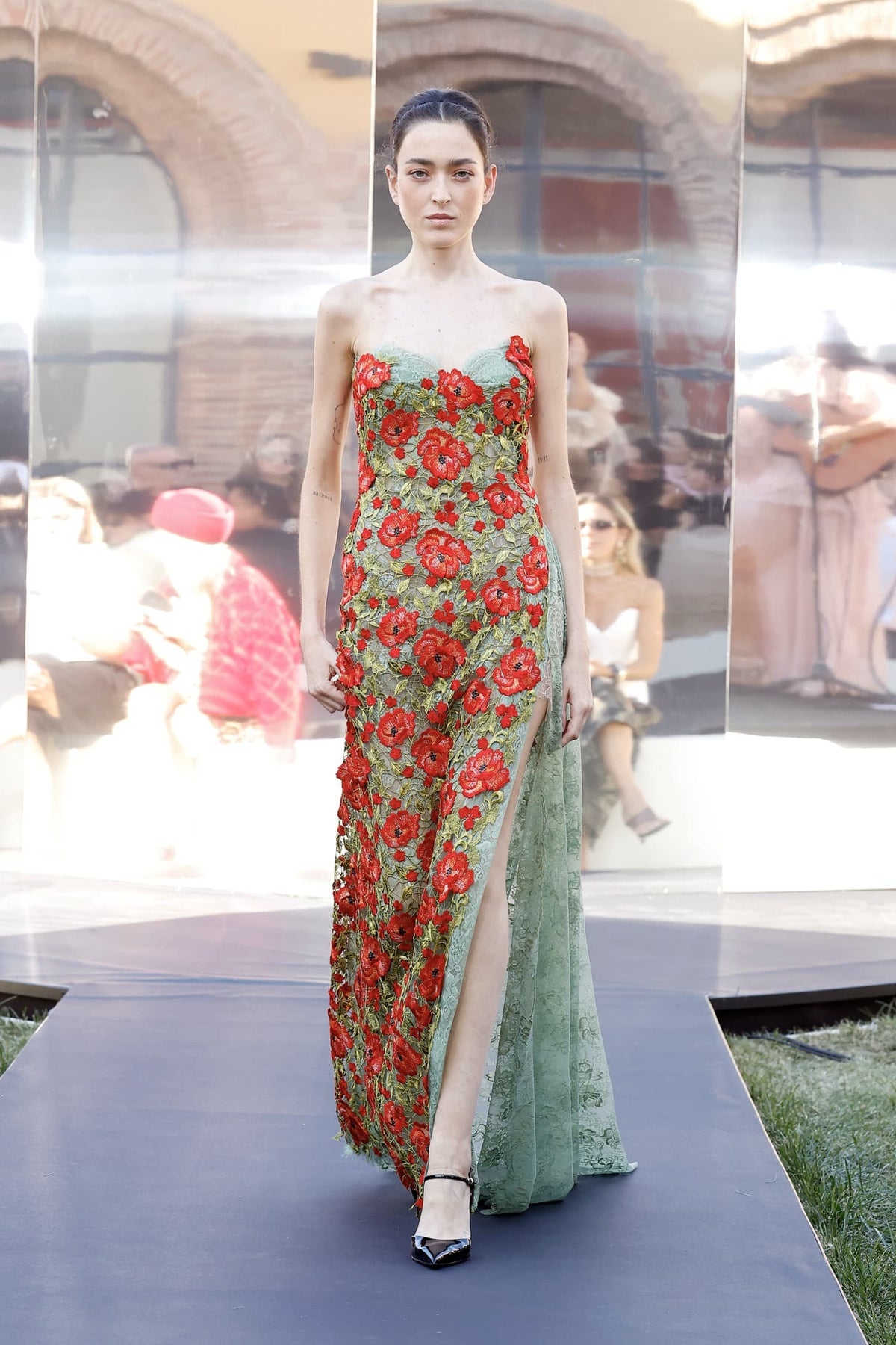 Sweetheart Floral Slit Gown