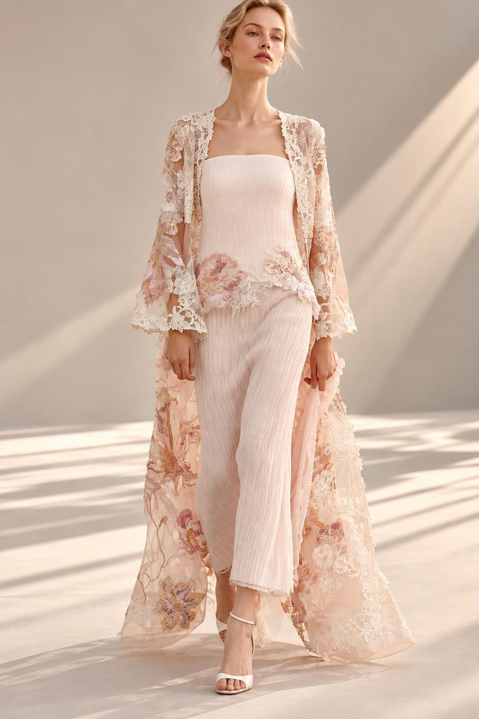 Embroidered Lace Coat Gown