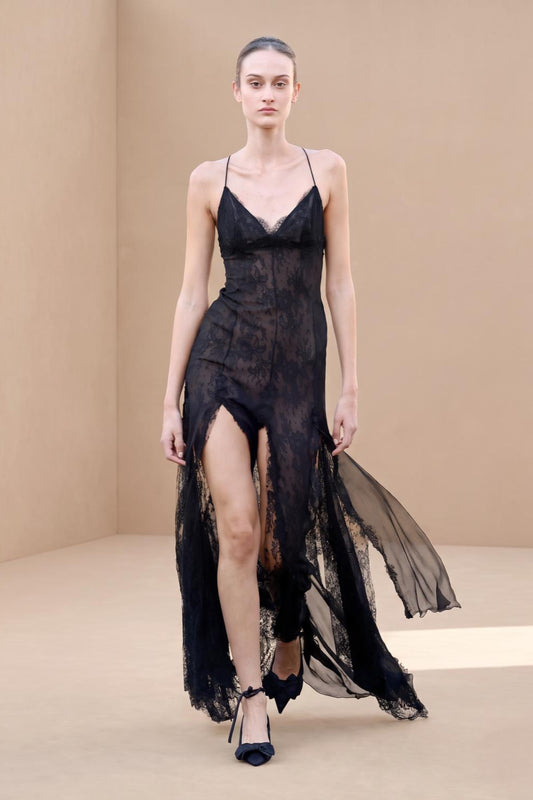 V-Neck Lace Slip Gown