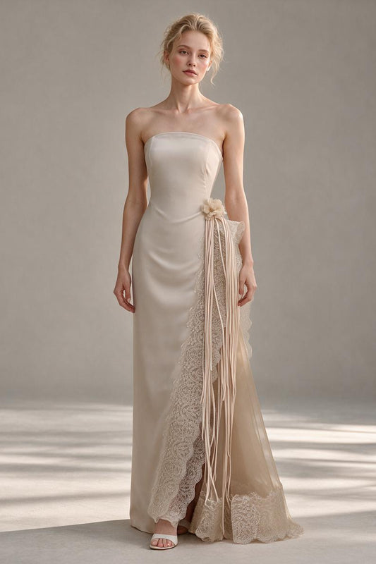 Strapless Lace-Trim Gown