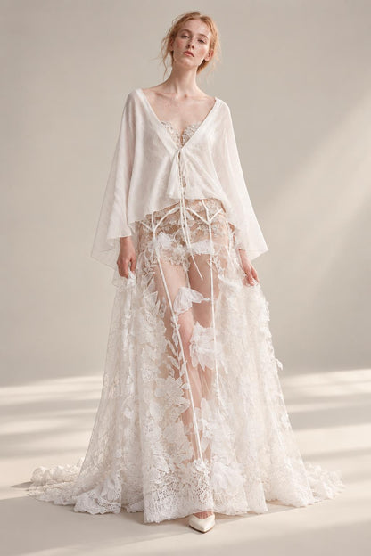 Lace Appliqué Cape Gown