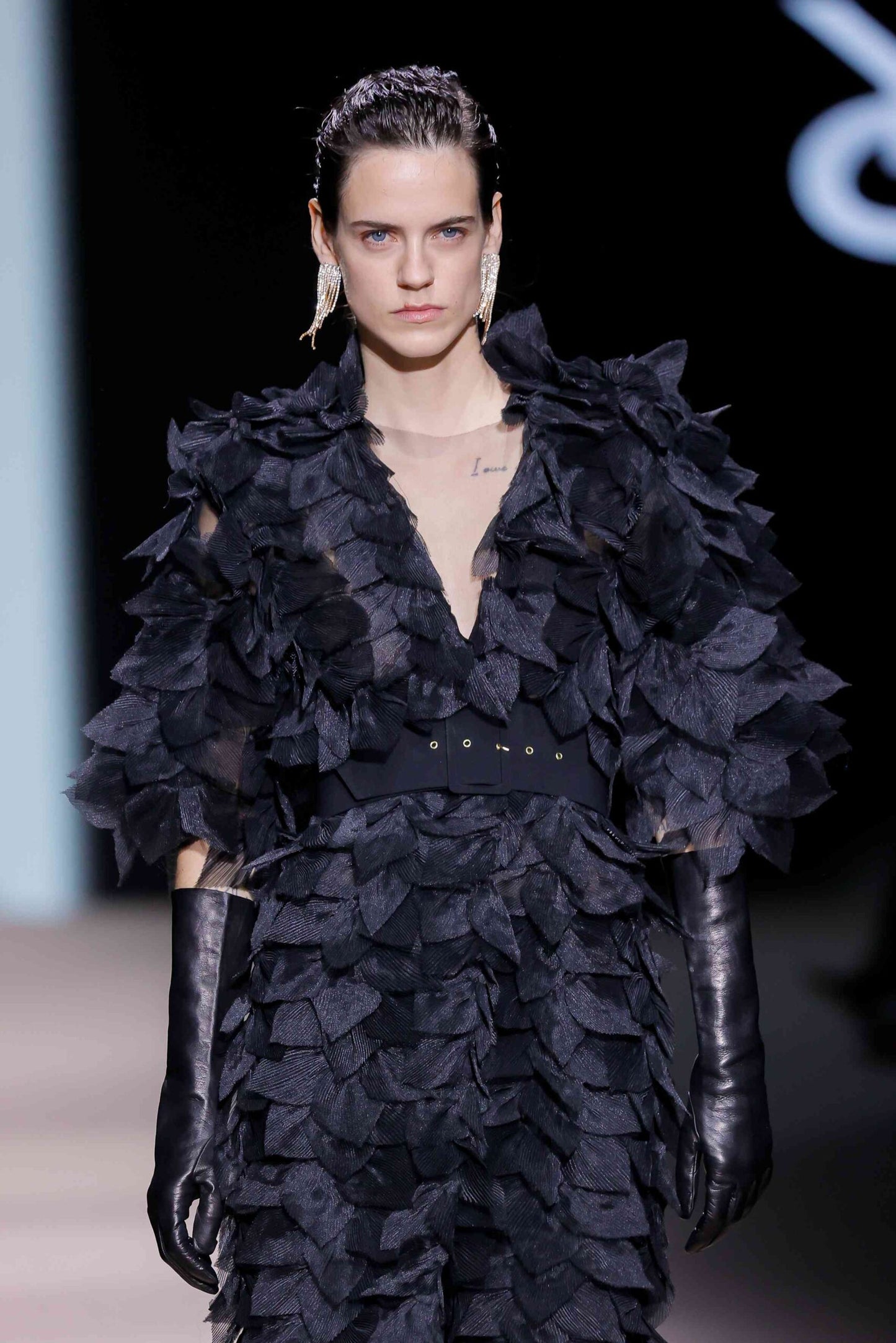 Feather Appliqué Tulle Coat