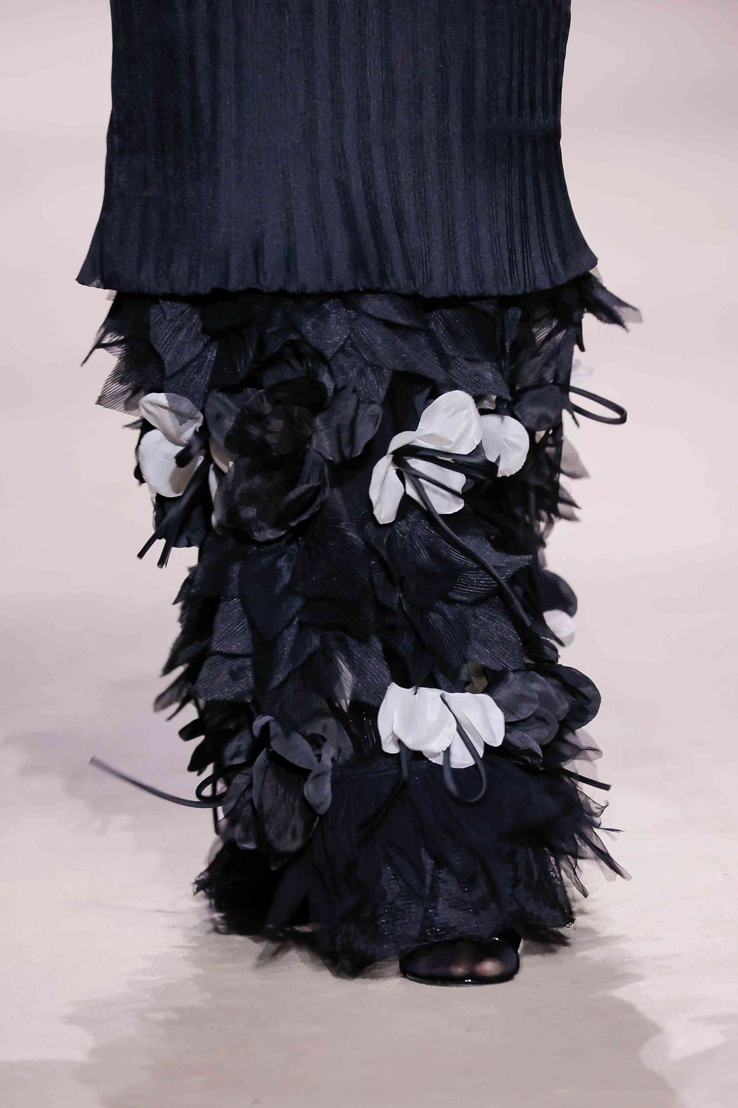 3D Appliqué Pleated Column Gown