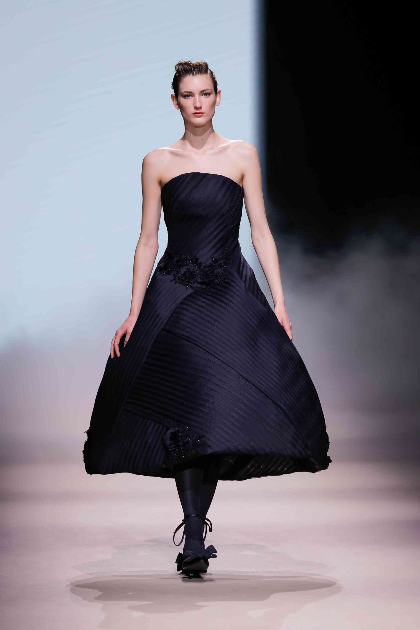 Strapless Pleated Midi Dress