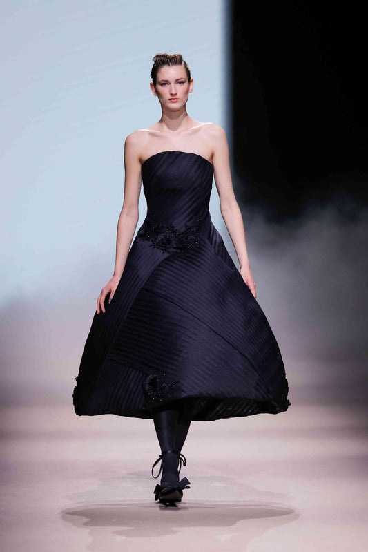 Strapless Pleated Midi Dress
