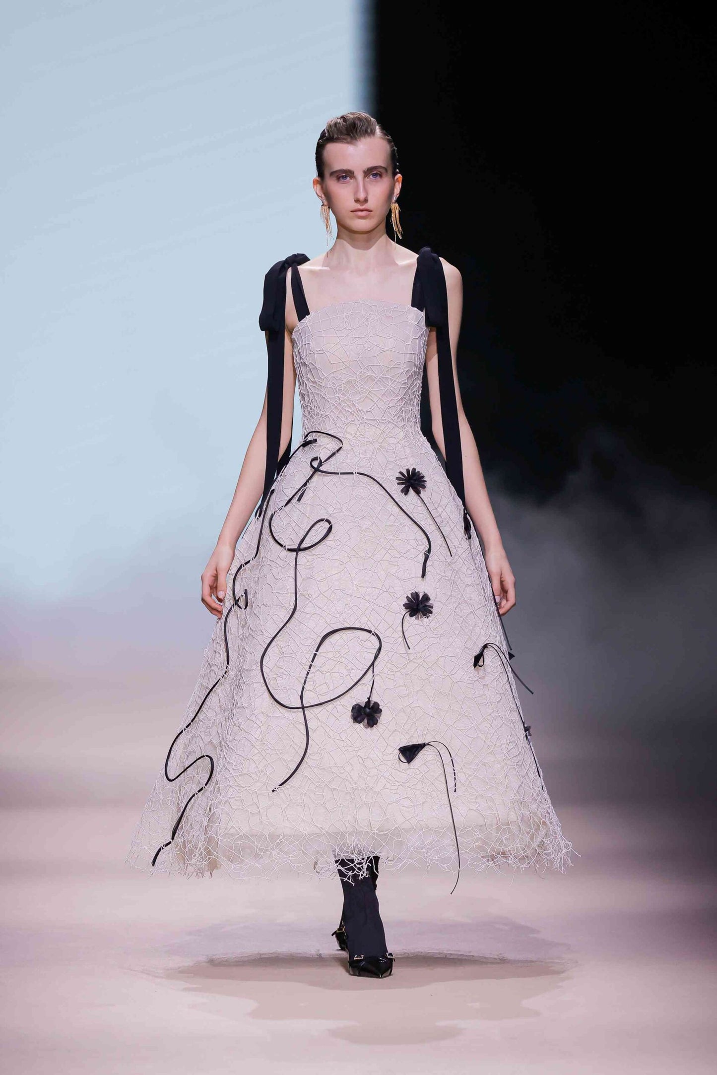 3D Floral Appliqué Midi Dress