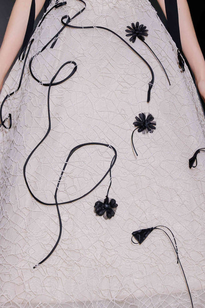 3D Floral Appliqué Midi Dress
