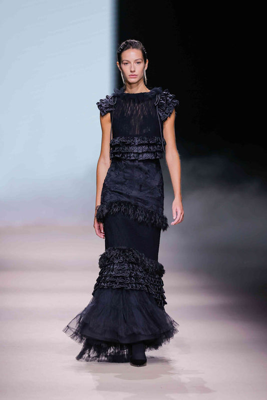 Ruffled Tulle Mermaid Gown