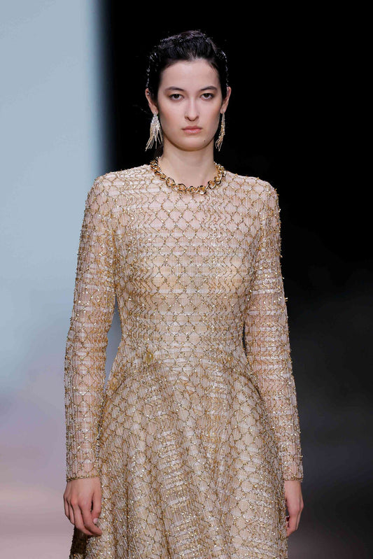Long Sleeve Embroidered A-Line Gown