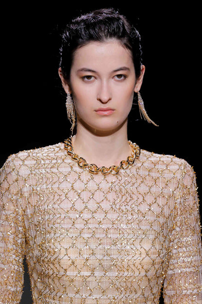 Long Sleeve Embroidered A-Line Gown