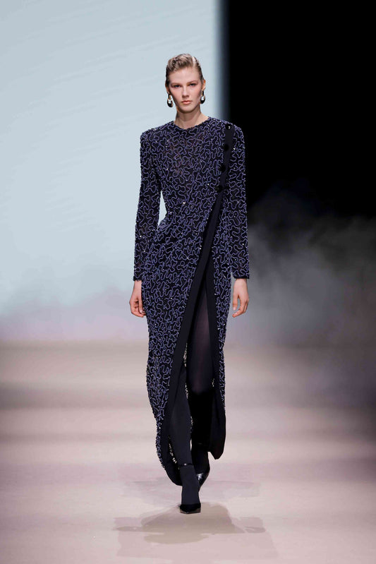Long Sleeve Sequin Mesh Column Gown