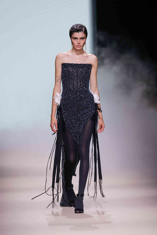 Strapless Sequin Mesh Gown