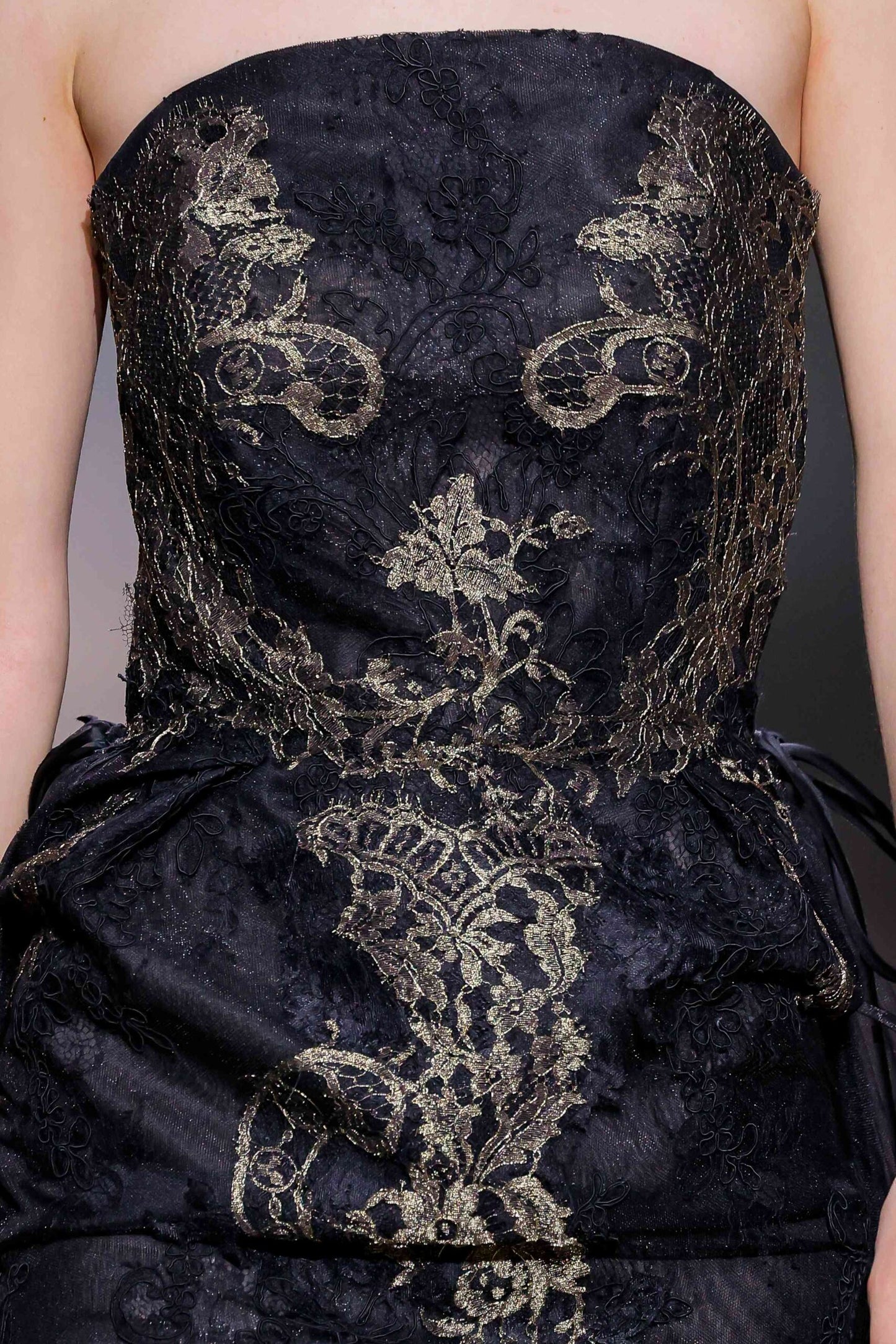 Strapless Embroidered Gown with Tail