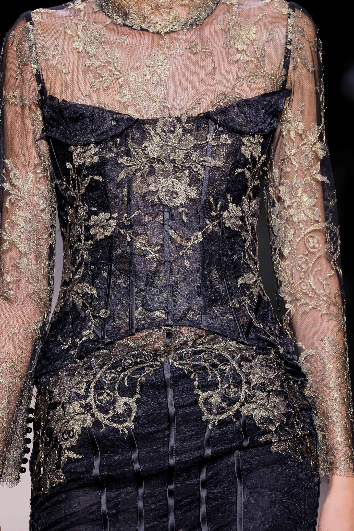 Long Sleeve with High-Neck Embroidered Corset Gown