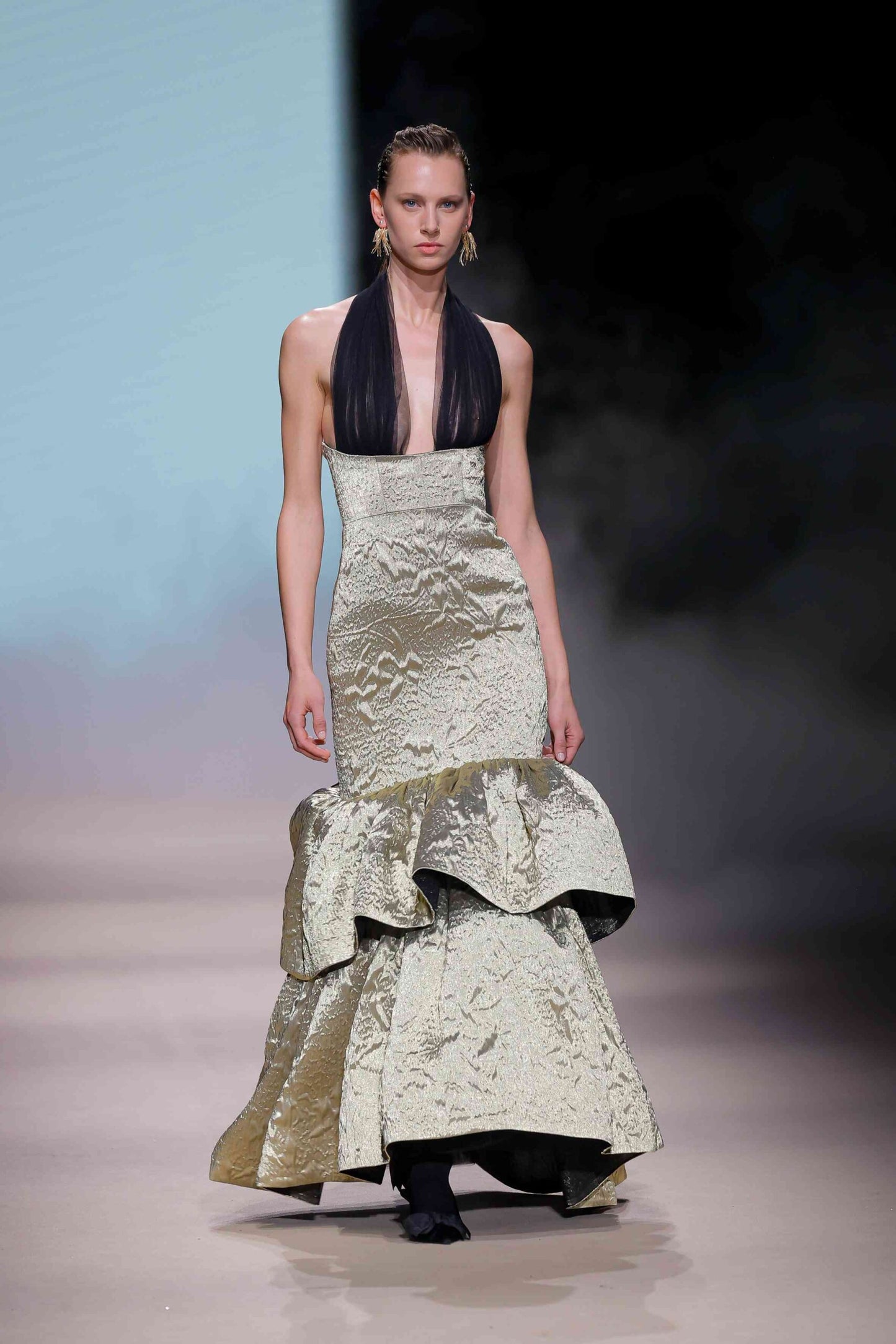 Jacquard Halter Mermaid Gown