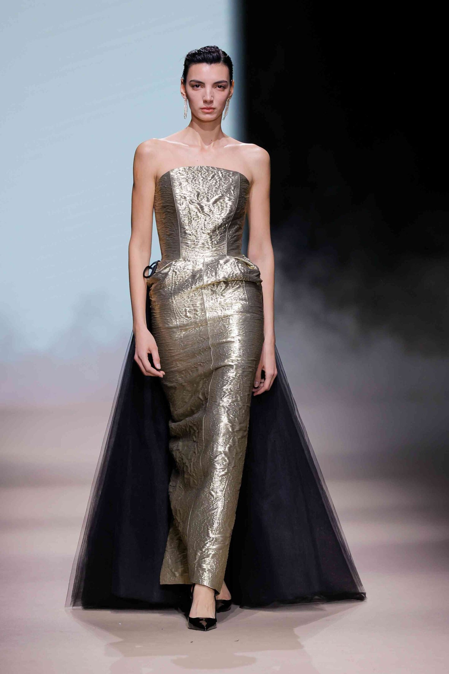 Strapless Gown with Detachable Tulle Train