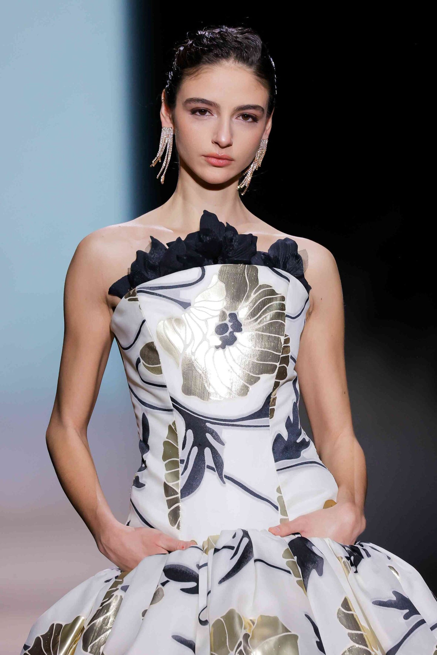 Strapless Sculptural Floral Ball Gown