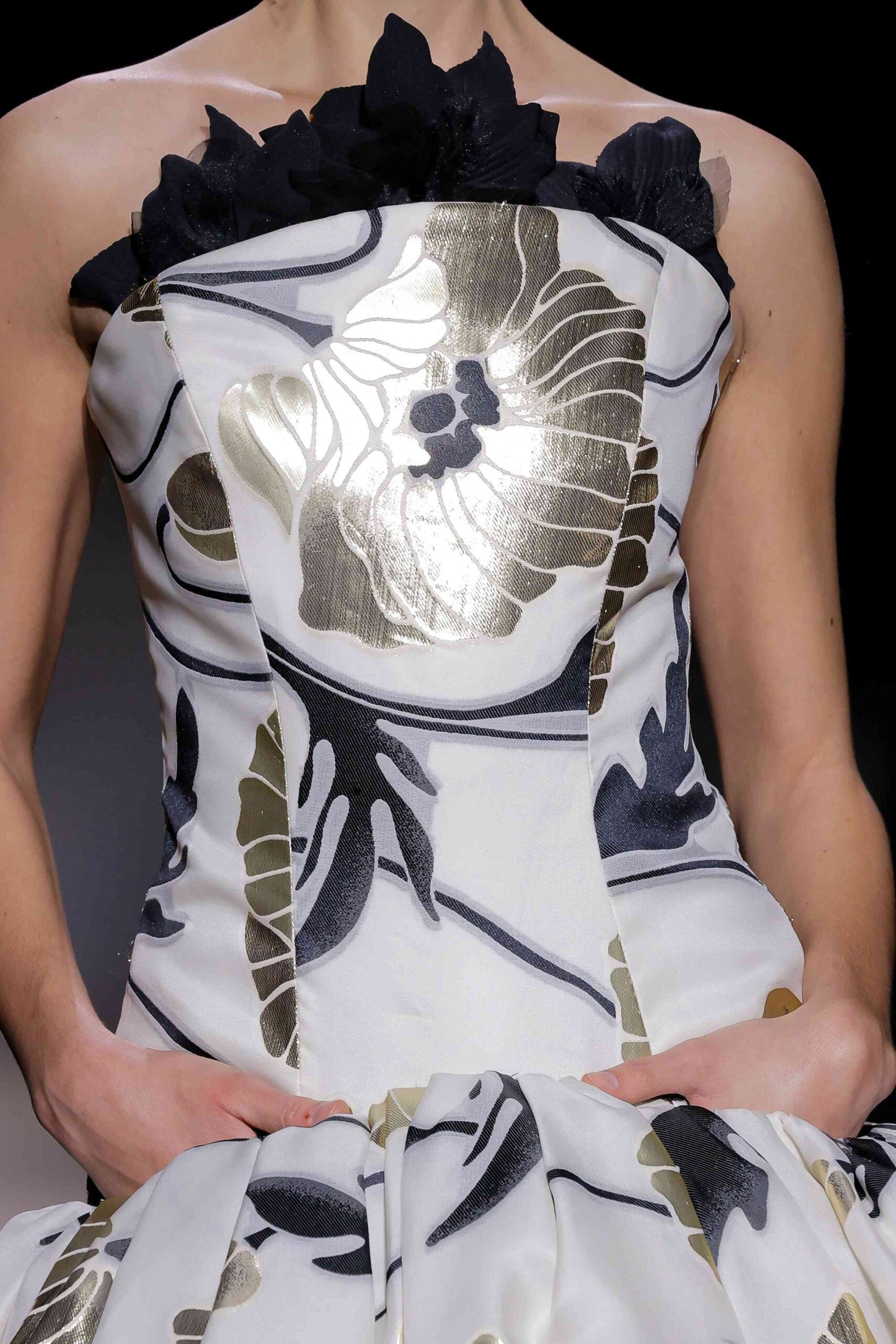Strapless Sculptural Floral Ball Gown