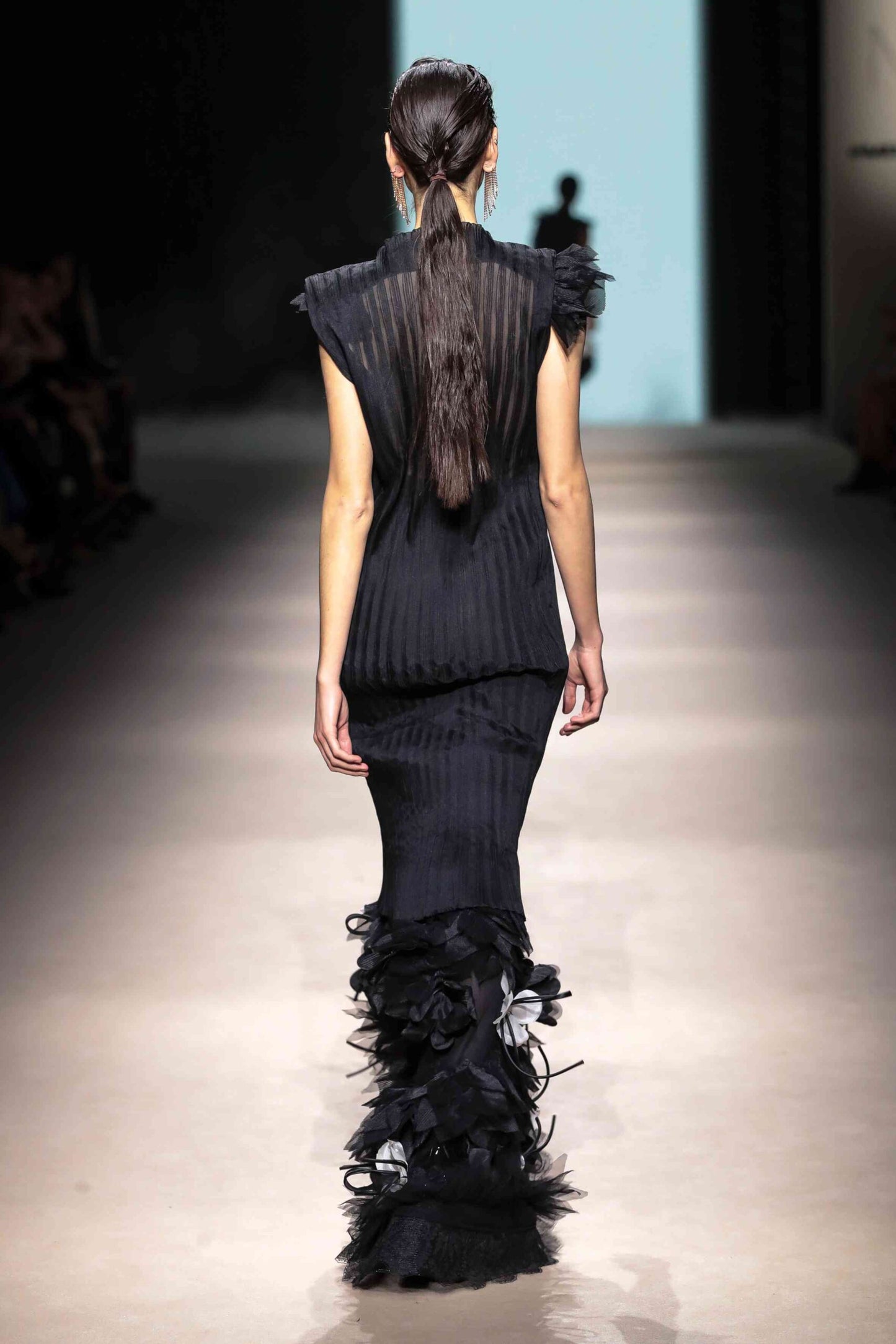 3D Appliqué Pleated Column Gown