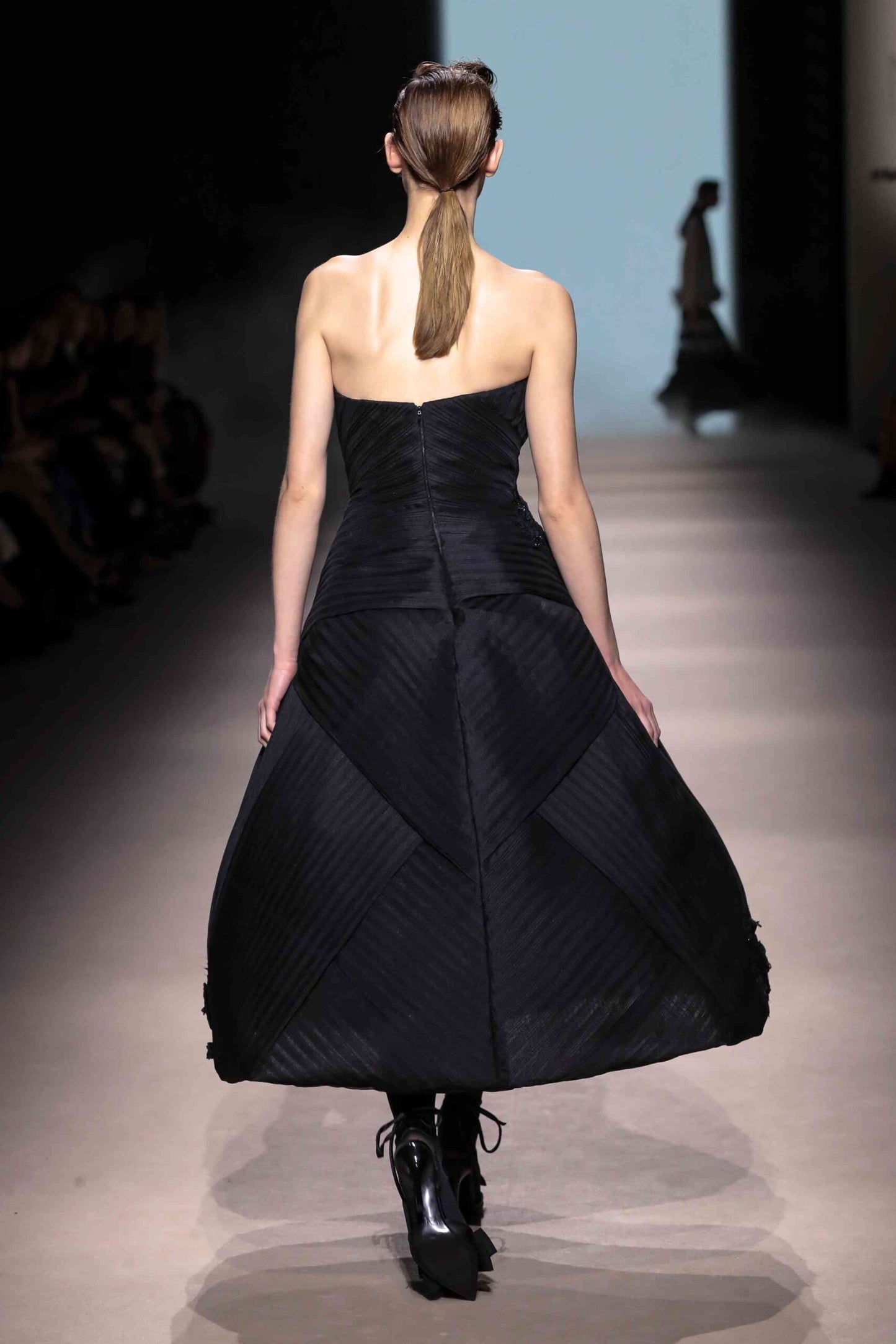 Strapless Pleated Midi Dress