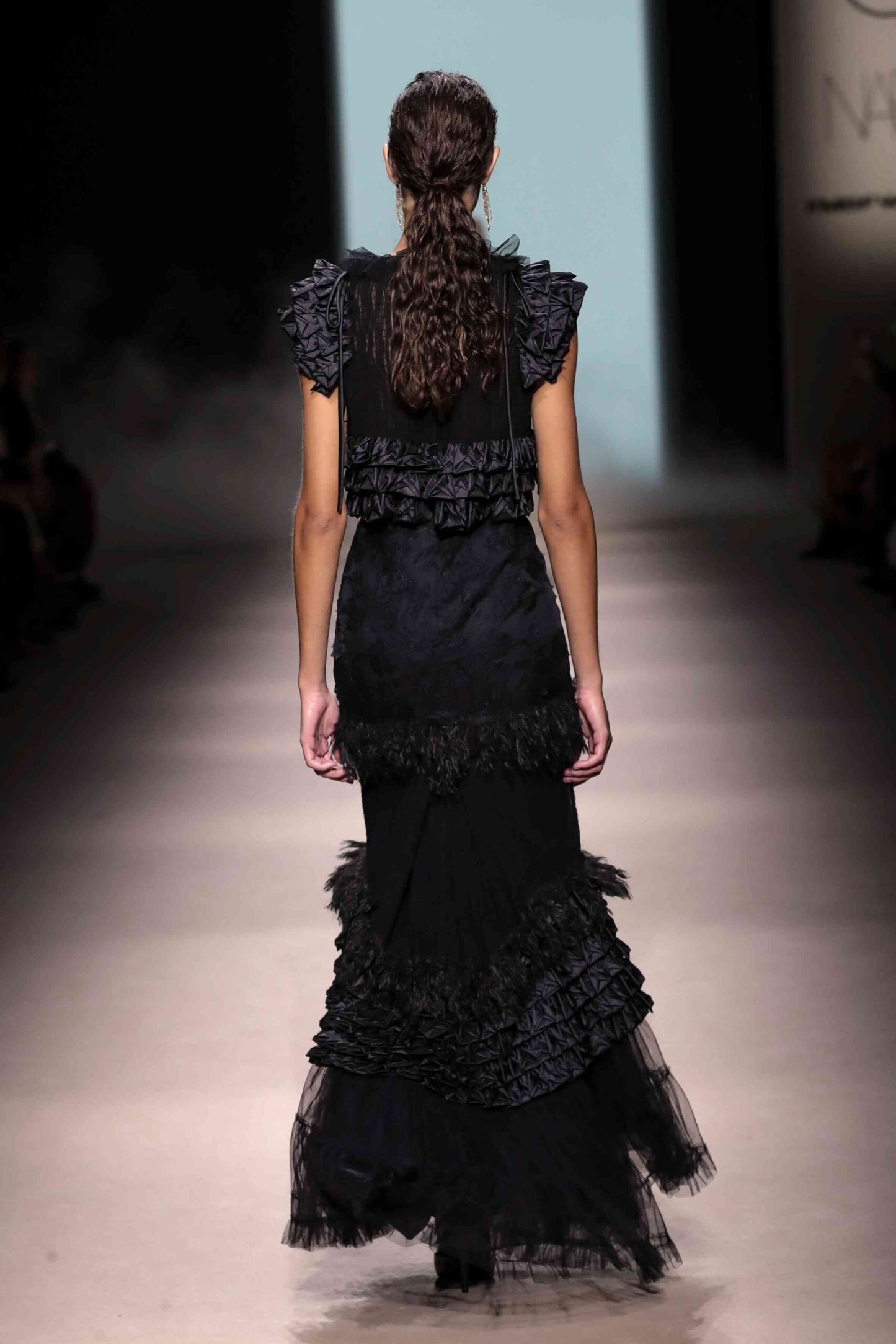 Ruffled Tulle Mermaid Gown