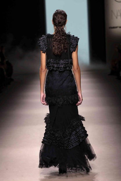 Ruffled Tulle Mermaid Gown
