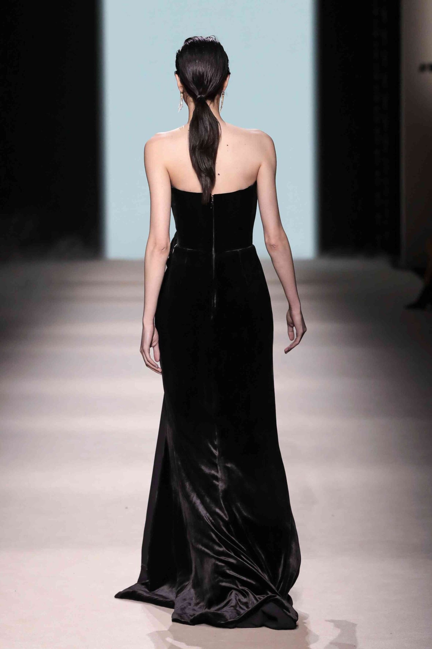Strapless Velvet Draped Gown