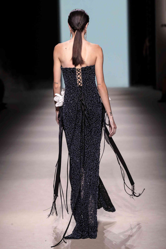 Strapless Sequin Mesh Gown