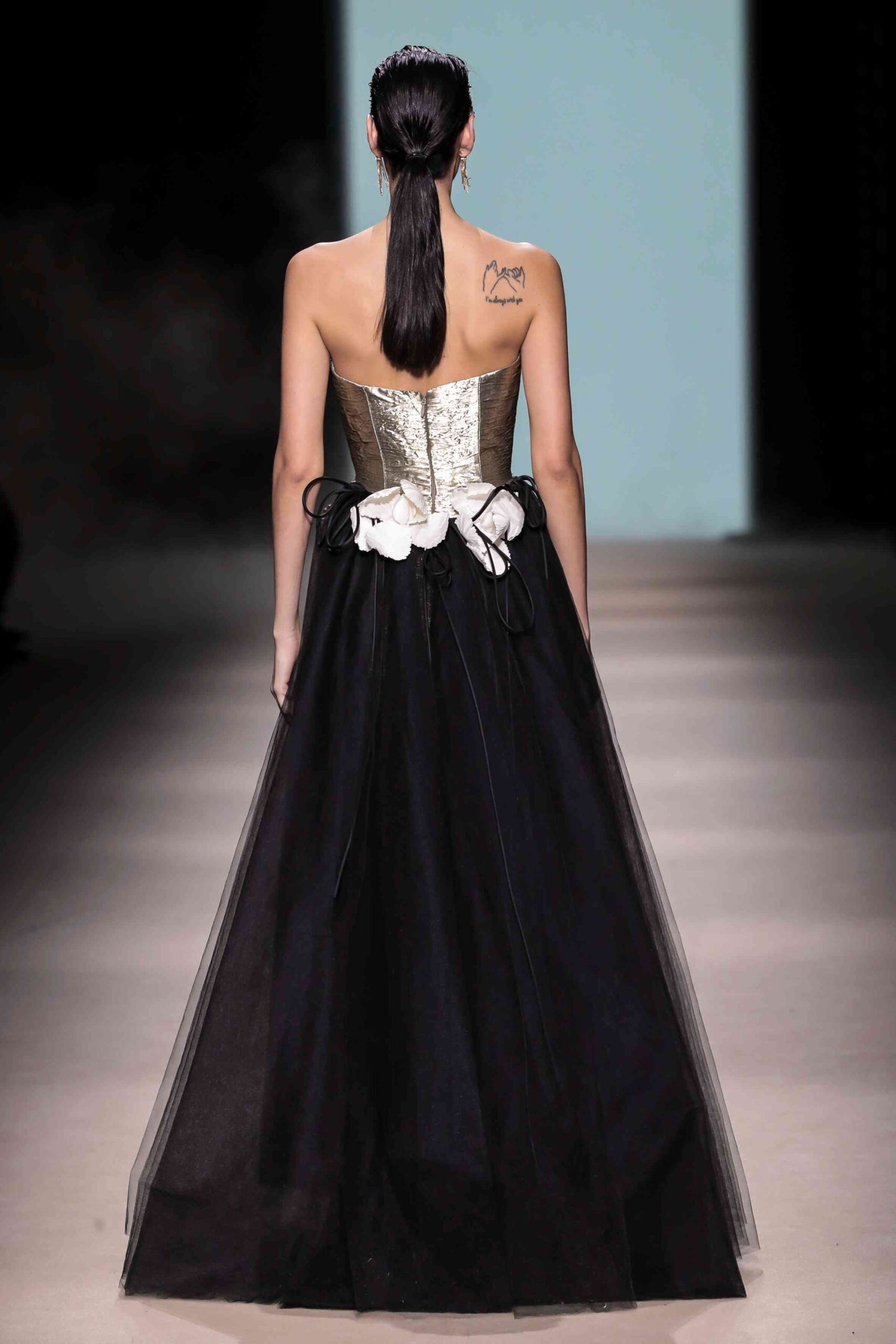 Strapless Gown with Detachable Tulle Train